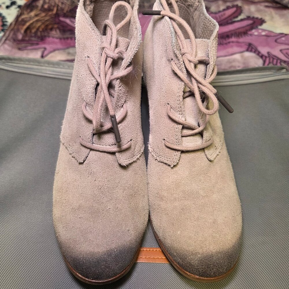 Toms Lunata Lace Up Booties Desert Taupe Suede